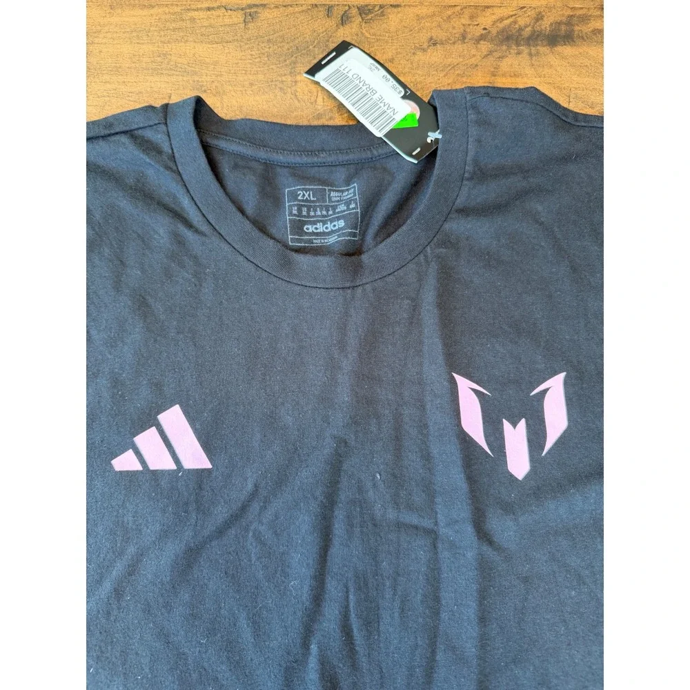 Adidas Lionel Messi 10 Graphic T-Shirt Mens 2XL Black Pink Soccer Tee NWT